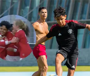 Cristiano Jr. marca con el Manchester United Sub-12 y festeja como su padre