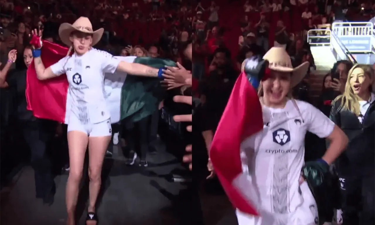  Regina Tarín sorprendió con una entrada muy mexicana al ritmo de “Payaso de Rodeo” antes de pelear en UFC. 
