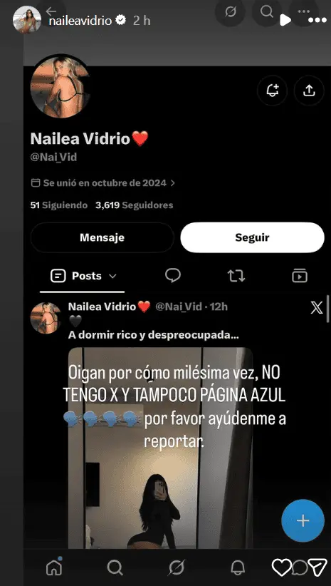 Nailea Vidrio alzó la voz desde su cuenta de Instagram Nailea Vidrio alzó la voz desde su cuenta de Instagram