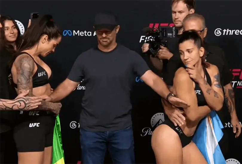 Norma Dumont y Ail&iacute;n P&eacute;rez protagonizaron un pol&eacute;mico momento durante el pesaje de UFC Vegas 121.