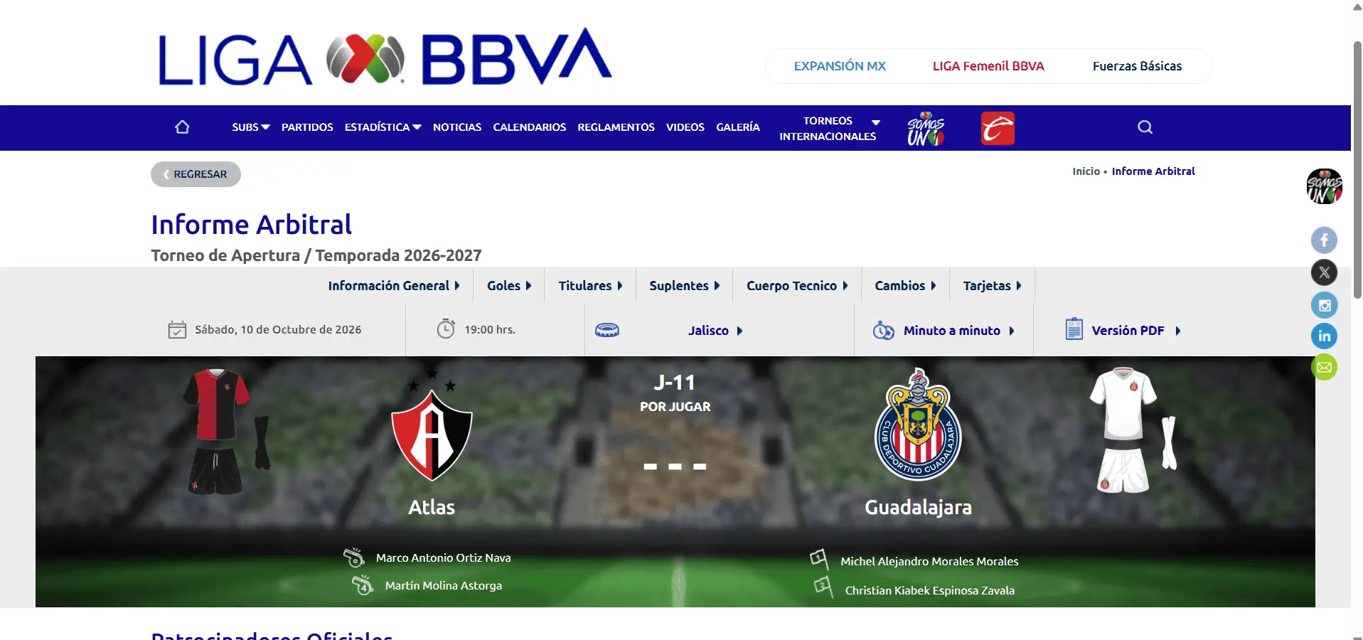 Reporte Atlas vs Chivas, con la camiseta blanca de visitante asignada