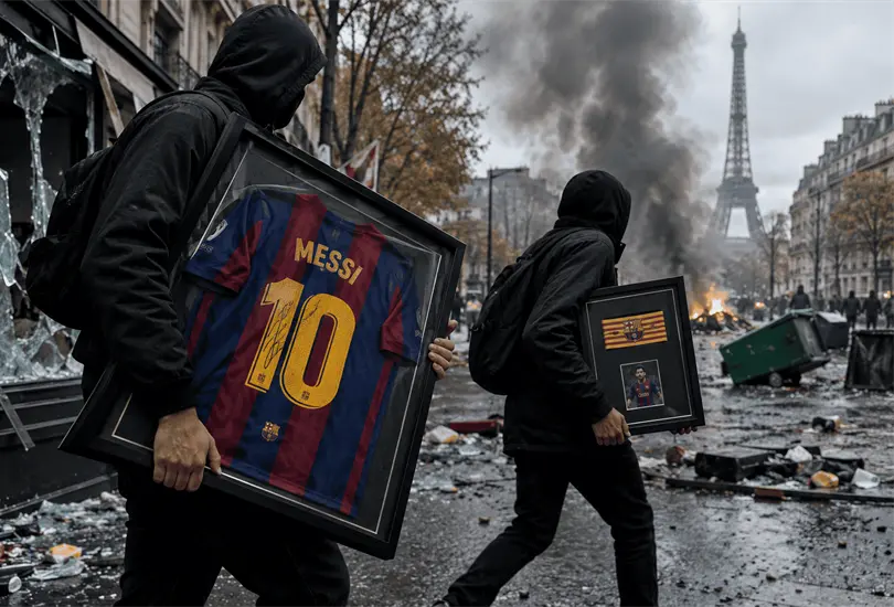 Aprovechan protestas en Par&iacute;s para robar memorabilia de Messi.