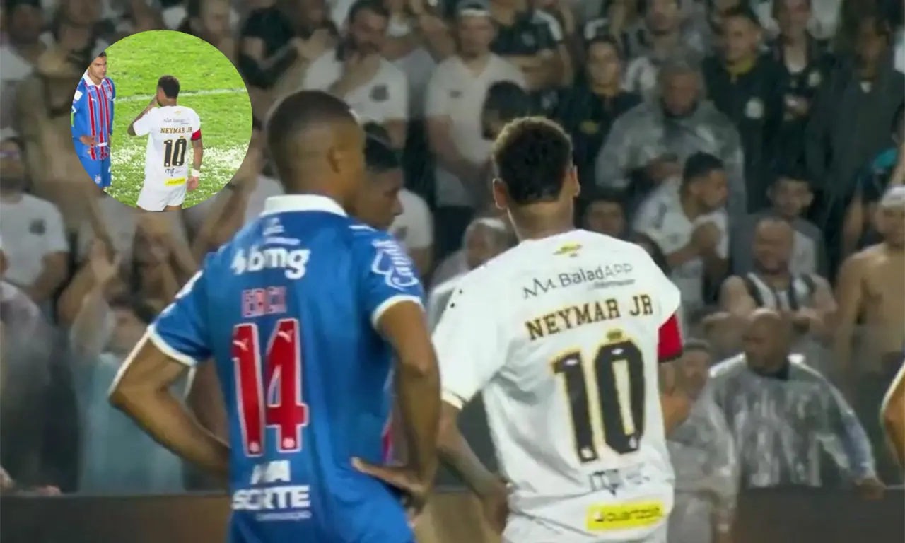  Neymar recibió la tarjeta roja durante el Santos vs. Bahia tras taparse la boca en una discusión con Rodrigo Nestor. 